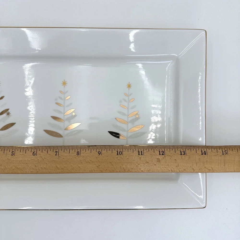 Gourmet Fitz and Floyd Trees In Gold Serving Platter Set of 2 Christmas Holiday